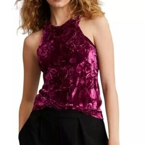 NWT! Anthropologie Pilcro Raspberry Red Velveteen Racerback Sleeveless Tank Sz L